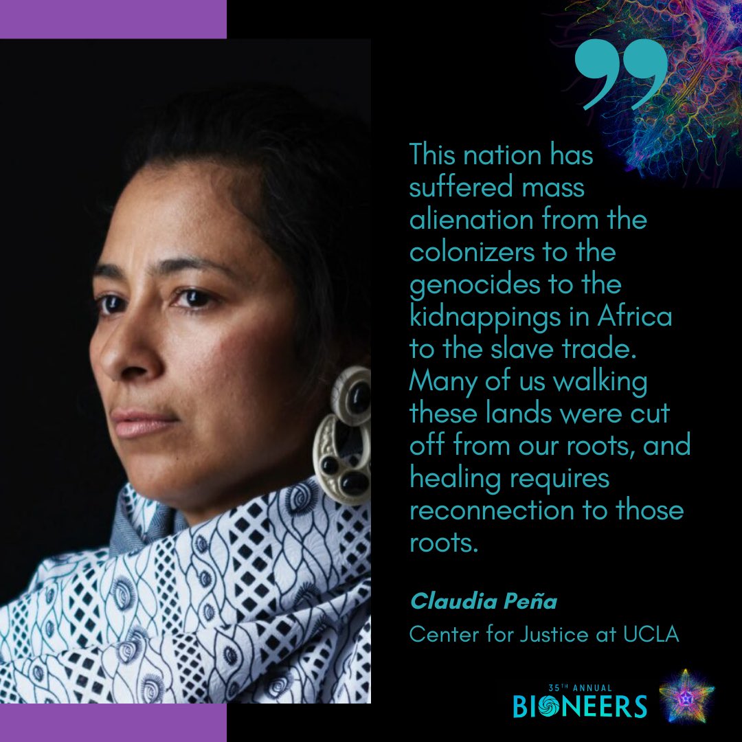 “This nation has suffered mass alienation from the colonizers to the genocides to the kidnappings in Africa to the slave trade. Many of us walking these lands were cut off from our roots, and healing requires reconnection to those roots.”  Claudia Peña
 @Bioneers  #Bioneers2024