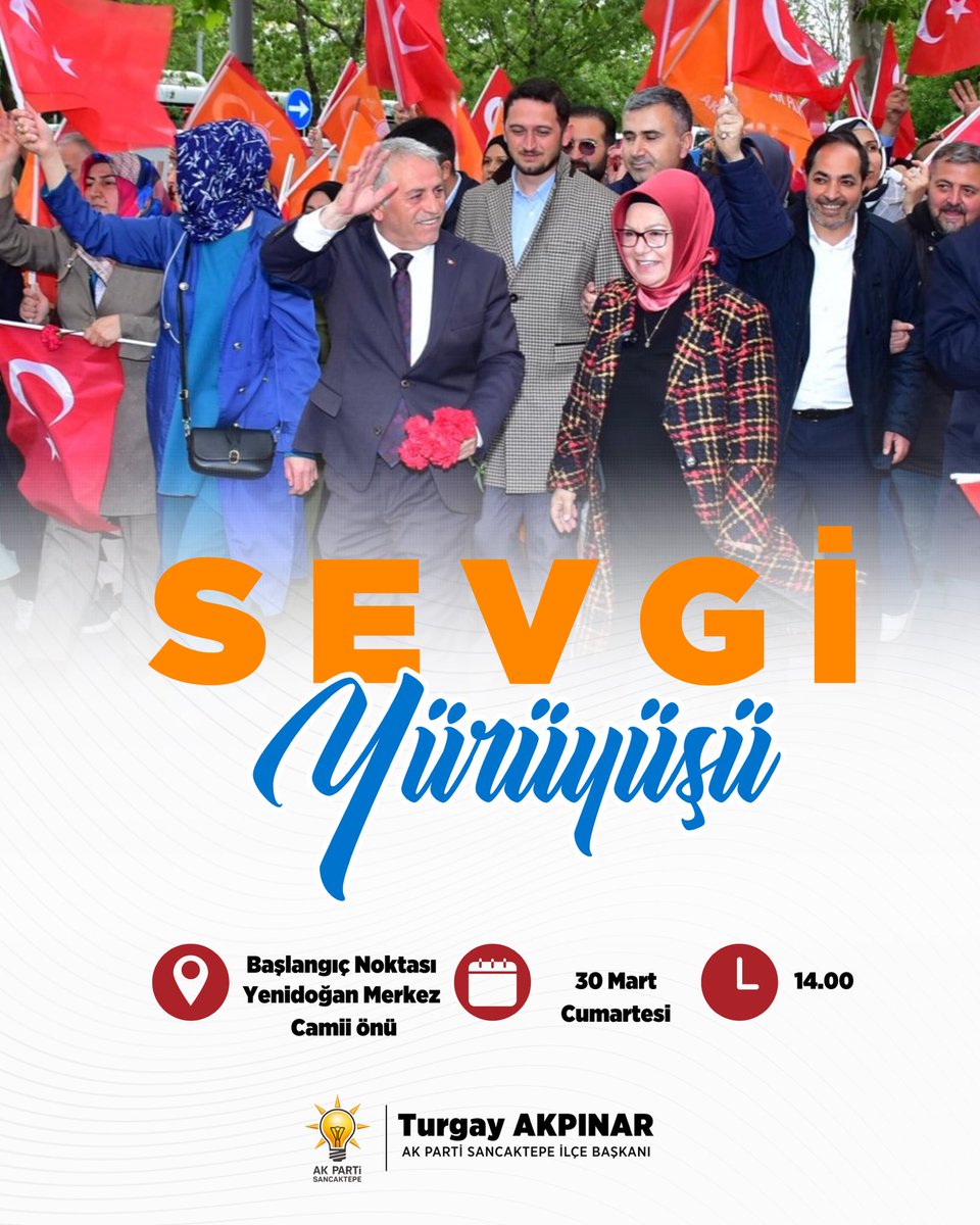 Turgay Akpınar (@akpinarturgay) on Twitter photo Haydi Sancaktepe ❗️
ilk günkü aşk ve heyecanla hep beraber 31 Mart Zaferimize emin adımlarla yürüyelim.🇹🇷💡
#Yenidenİstanbul #YenidenSancaktepe
<a href="/murat_kurum/">Murat KURUM</a> <a href="/osmannnurika/">Osman Nuri Kabaktepe</a>
📅 30 Mart Cumartesi
🕖14.00
📍 Yenidoğan Merkez Haydi Sancaktepe ❗️
ilk günkü aşk ve heyecanla hep beraber 31 Mart Zaferimize emin adımlarla yürüyelim.🇹🇷💡
#Yenidenİstanbul #YenidenSancaktepe
<a href="/murat_kurum/">Murat KURUM</a> <a href="/osmannnurika/">Osman Nuri Kabaktepe</a>
📅 30 Mart Cumartesi
🕖14.00
📍 Yenidoğan Merkez