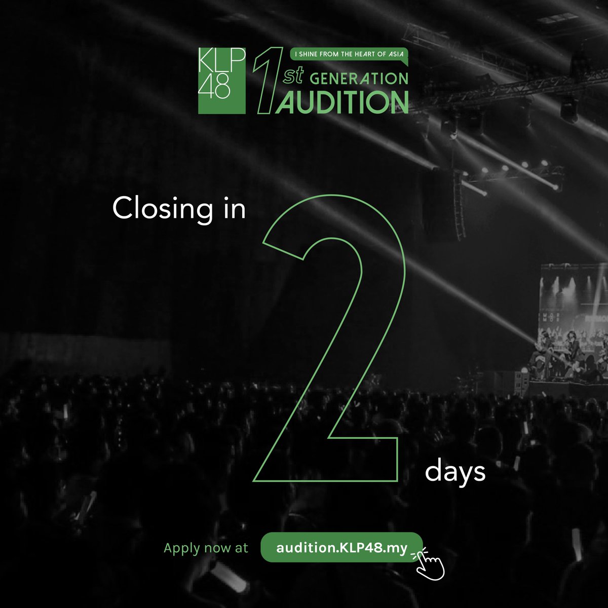 KLP48official's tweet photo. We do not want to miss out on anyone! Apply now and stand a chance to become part of our KLP48 family! 💚💚
Submit Your Application: https://t.co/E89CgBZDTv
#KLP48 #KLP48Audition #IShineFromTheHeartofAsia #DreamToShine https://t.co/O7kZaQoCQW