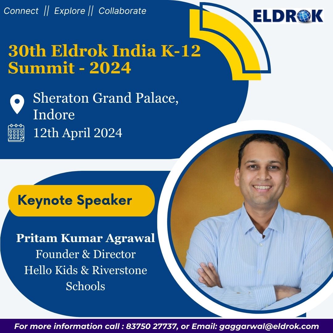 We are delighted to have our Keynote Speaker 𝐌𝐫. 𝐏𝐫𝐢𝐭𝐚𝐦 𝐊𝐮𝐦𝐚𝐫 𝐀𝐠𝐫𝐚𝐰𝐚𝐥 at '𝑰𝒏𝒅𝒊𝒂 𝑲-𝟏𝟐 𝑨𝒘𝒂𝒓𝒅𝒔 (𝑰𝑲𝑨)- 𝟐𝟎𝟐4' on 𝟏𝟐𝐭𝐡 𝐀𝐩𝐫𝐢𝐥 @ 𝐒𝐡𝐞𝐫𝐚𝐭𝐨𝐧 𝐆𝐫𝐚𝐧𝐝 𝐏𝐚𝐥𝐚𝐜𝐞, 𝐈𝐧𝐝𝐨𝐫𝐞.

#eiks #eldrok #Principal #indore #education #erp