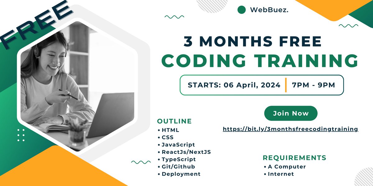 🚀 Don't miss out on our FREE FRONTEND WEB DEVELOPMENT TRAINING PROGRAM starting April 6th! Secure your spot now and join the learning journey: bit.ly/3monthsfreecod… javascript | webdev | react | #100Devs