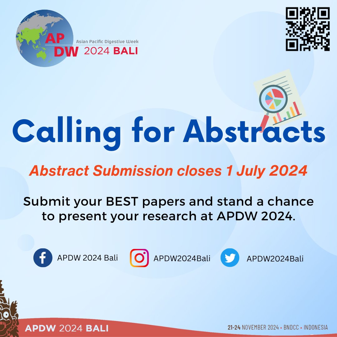 📢 Calling for Abstracts! 📢 Submit your best papers now for a chance to present at APDW 2024 in Bali! Abstract submission closes on July 1, 2024. Don't miss this opportunity to showcase your research to a global audience. #APDW2024Bali #CallForAbstracts