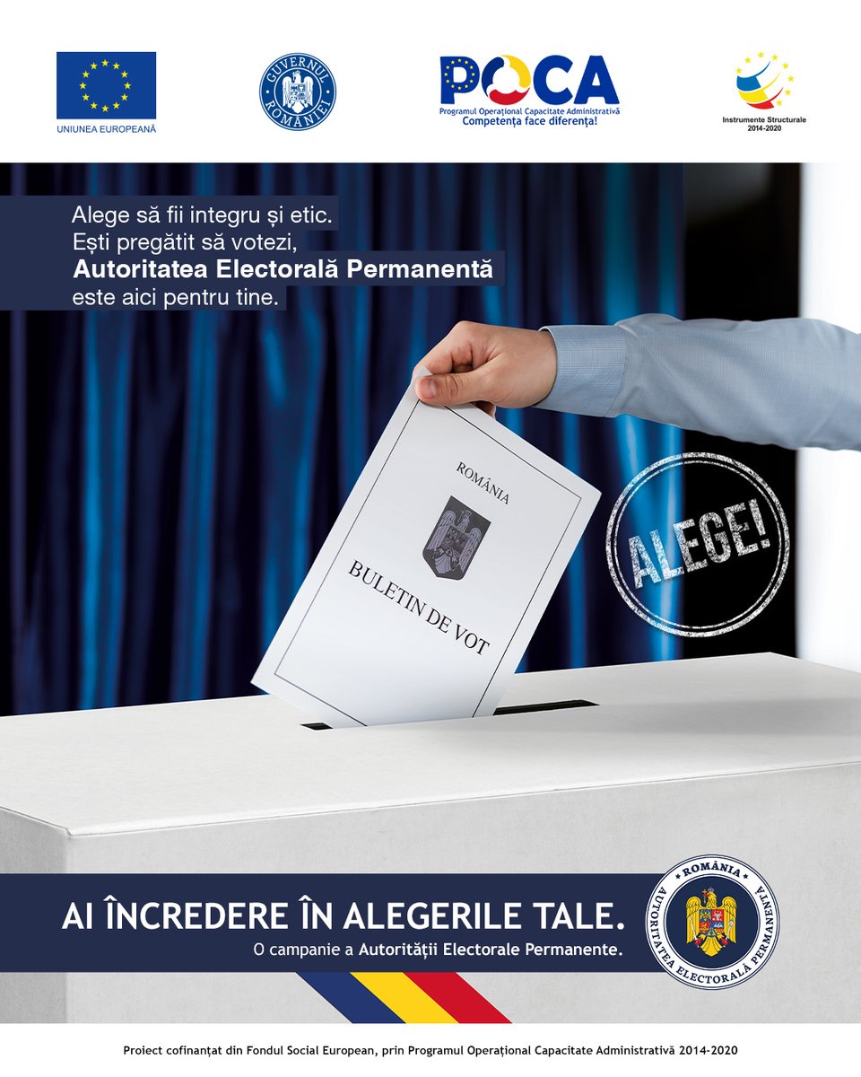 aep_ro's tweet photo. Alegesă fii integru și etic. Ești pregătit să votezi, 𝐀𝐮𝐭𝐨𝐫𝐢𝐭𝐚𝐭𝐞𝐚 𝐄𝐥𝐞𝐜𝐭𝐨𝐫𝐚𝐥𝐚̆ 𝐏𝐞𝐫𝐦𝐚𝐧𝐞𝐧𝐭𝐚̆ este aici pentru tine.

#AEP #Alegeri #Alegeri2024 #Integritate #Etica #Transparenta #Incredere #Democratie https://t.co/EHjKRqqyqk