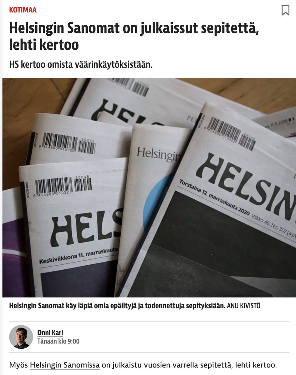 IL: Helsingin Sanomat on julkaissut sepitettä, lehti kertoo

Juu, tiedetään 😉 #koronafi #koronapandemia
