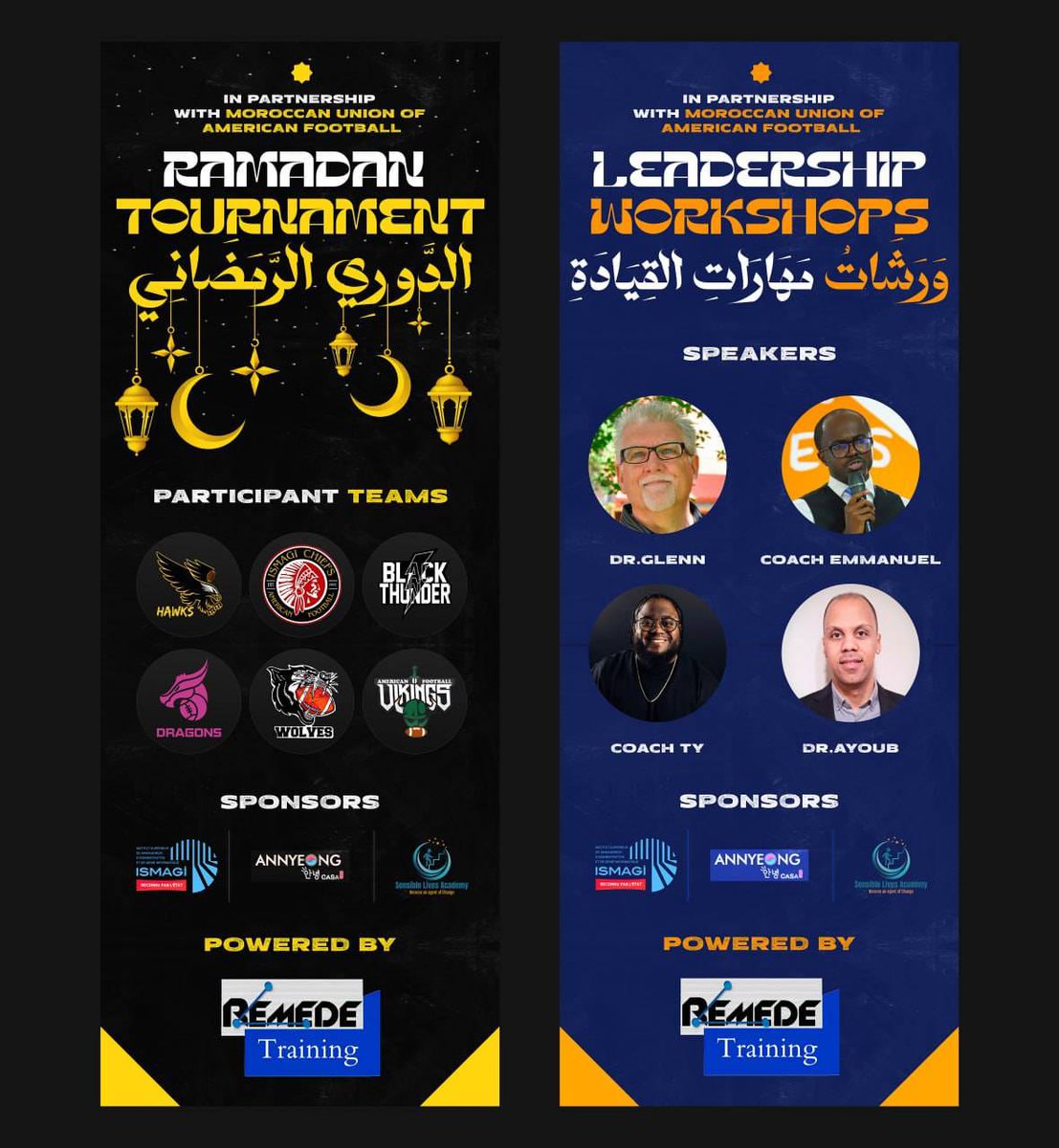 MedNetRemede's tweet image. Remede Training sponsoring the Ramadan American Flag Football Cup along with Leadership Workshops.