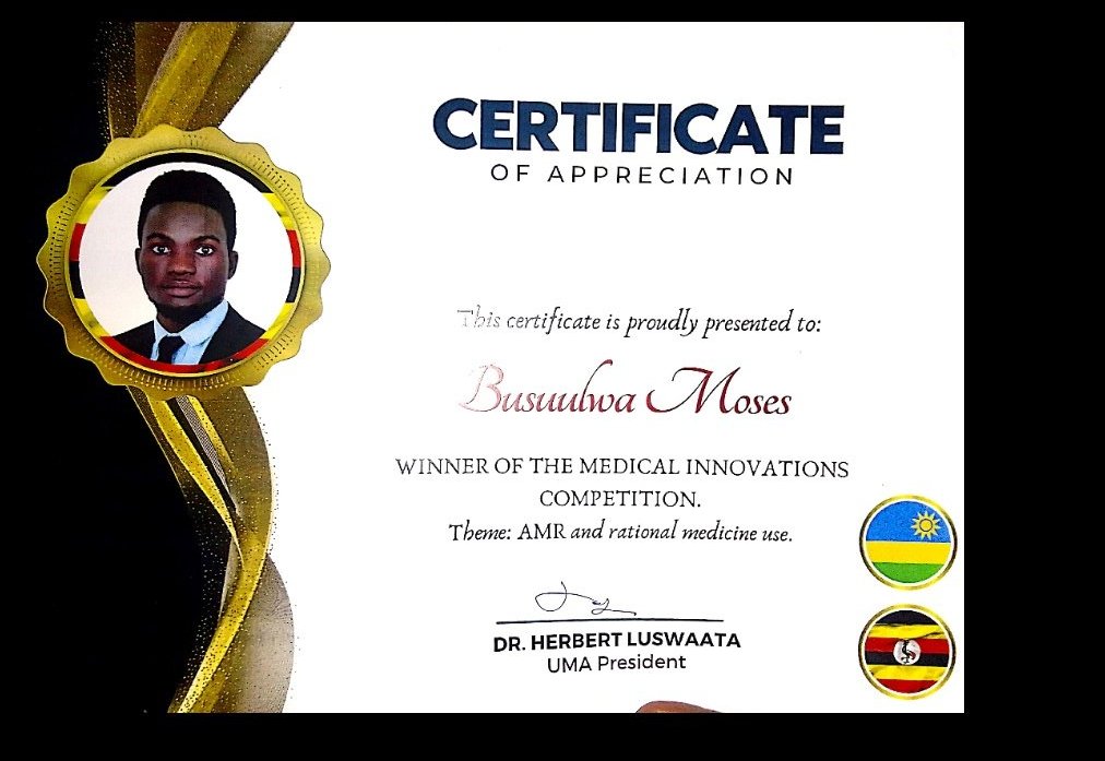 Congratulations to Wave; Through the Vice president of Wave, UMA (Uganda Medical Association) and FUMSA (Federation of Uganda Medical Students Association)  recognised and awarded Wave for their AMR innovative solutions. Great thanks to the MRC of Rwanda for their partnership.