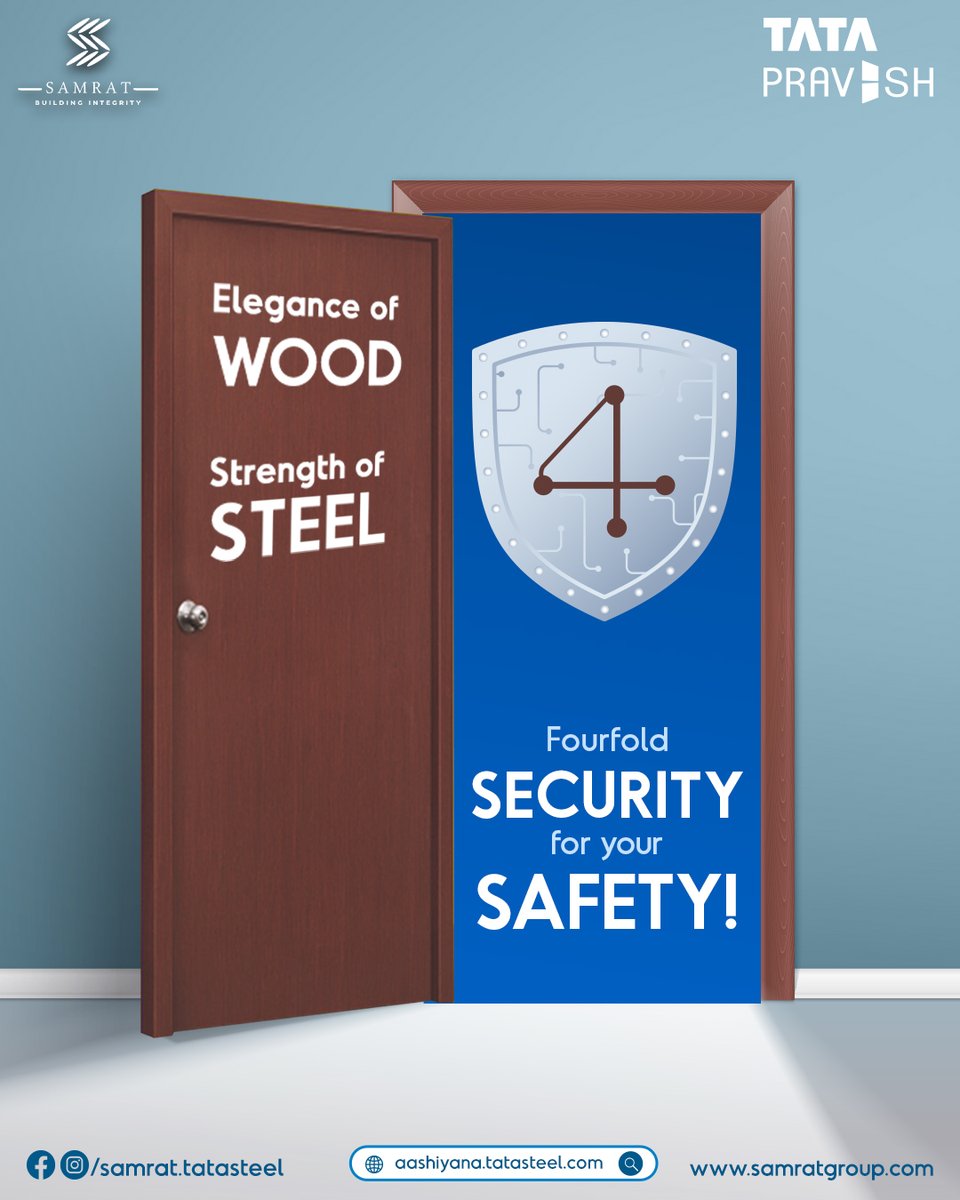 Experience unparalleled security with Tata Pravesh doors, offering fourfold protection compared to wooden doors. Safeguard your home with the best.

aashiyana.tatasteel.com

#HomeJourney #TataSteel #TataAashiyana #TataTiscon #TataSuperLinks #TataPravesh #TataWiron @PixelarMedia