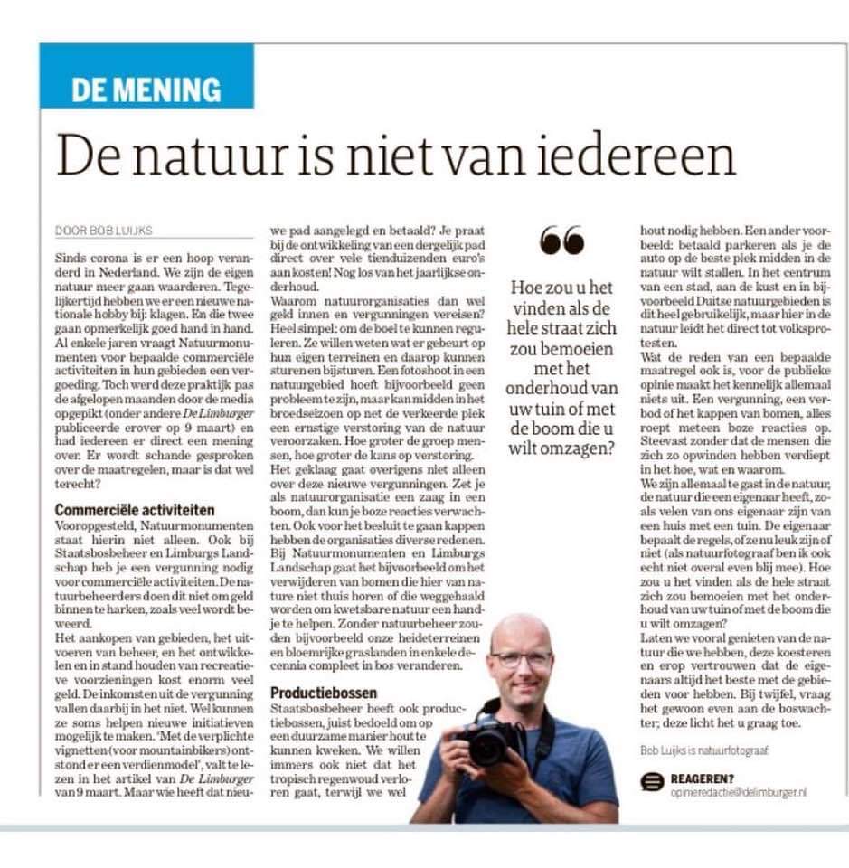 Bob Luijks (natuurfotograaf) slaat de spijker op zijn kop.