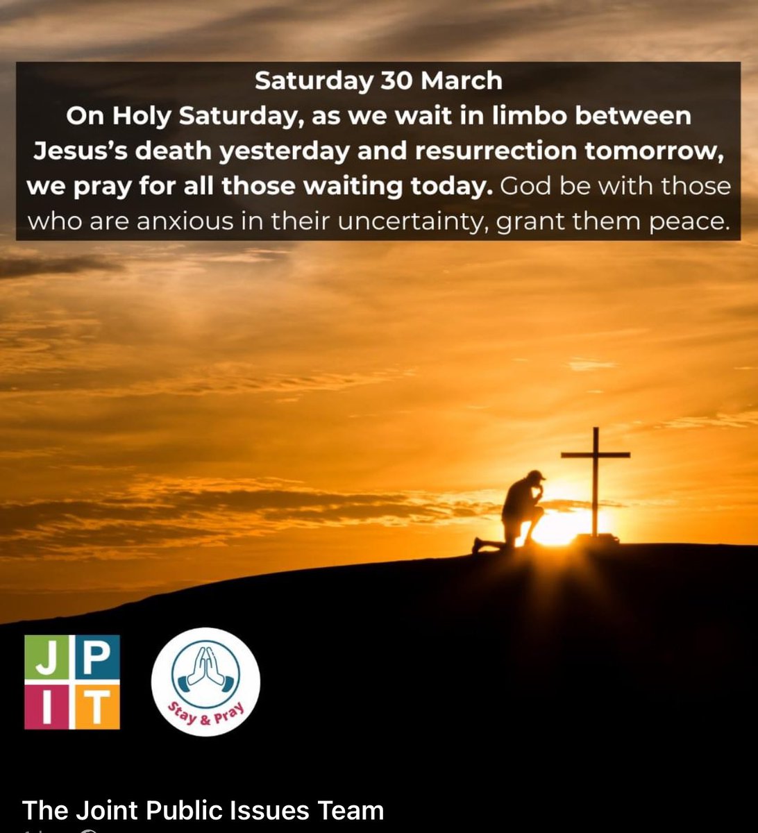 On Holy Saturday, as we wait in limbo between Jesus’s death yesterday and resurrection tomorrow, we pray for all those waiting today. God be with those who are anxious in their uncertainty, grant them peace. #StayandPray Read more: churchofscotland.org.uk/news-and-event…