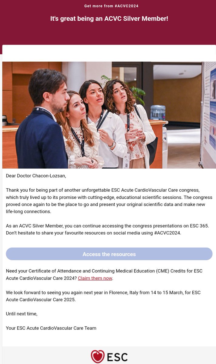 Did you know that as an ACVC Silver Member, you can continue accessing the congress presentations on #ESC365?. Don’t hesitate to share your favourite resources on social media using #ACVC2024 @ACVCPresident @escardio @drmilicaa @CVandenbriele @HannahSchaubro1 @drdargaray