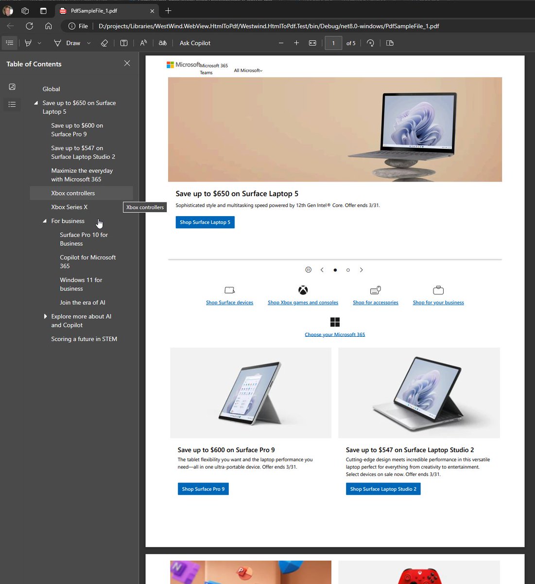 RickStrahl's tweet image. Welp - managed to figure out how to add Outline to the Html PDF generation. That took some doing  of first parsing headers in HTML, using PDF text to match pages.

Ended up using a OSS library called PdfPig! What&apos;s not to like with a library that kind of name? 😀 #weekendhacking