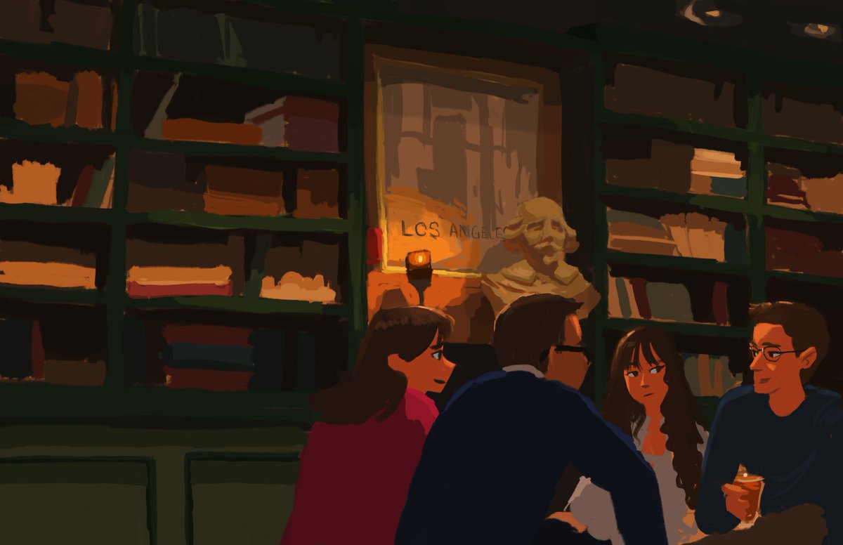 worldalchemy's tweet image. Drink &amp;amp; Paint session 🥃🎨 from tonight at the Library Bar. Low-key lighting is so fun! I was lucky to have such a great group of people to model this scene.
.
.
.
#digitalart #pleinair #Procreate #backgroundpainting #visualdevelopment #digitalpainting