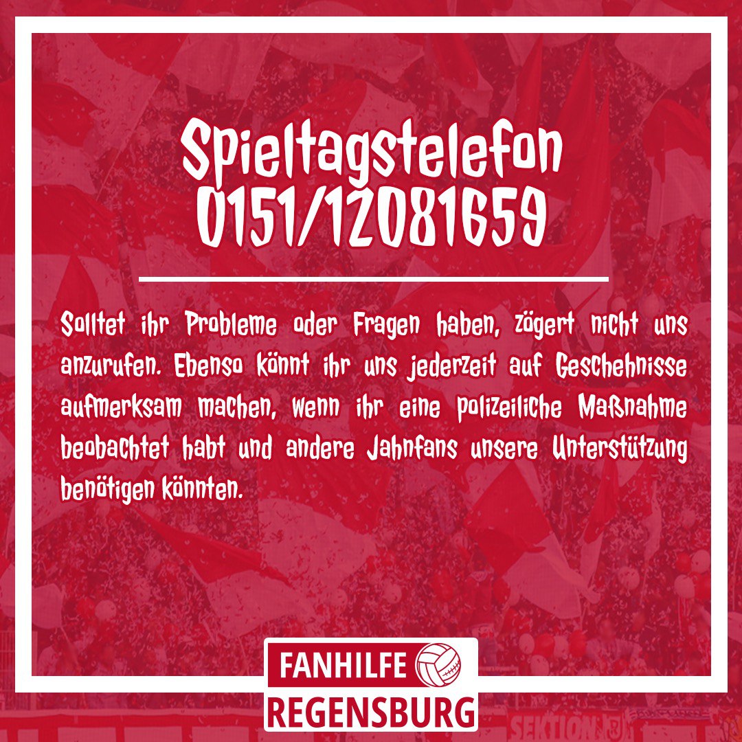 Bei Problemen sind wir wie gewohnt beim heutigen Heimspiel gegen den Halleschen FC unter folgender Nummer erreichbar 👇
#FanhilfeRegensburg #SSVHFC