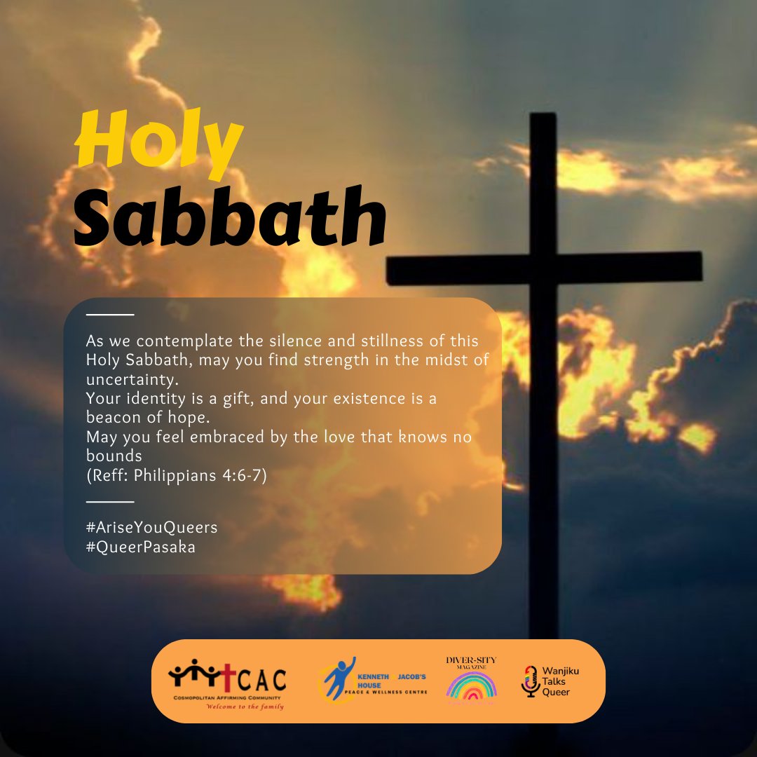 CAC_Ke's tweet photo. On this Holy Sabbath, may you find comfort in the promise of renewal and rebirth.
#CACke
#ResilienceInAction
#AriseYouQueers
#QueerPasaka
#HolySabbath
#HappyEaster https://t.co/RAyKZYcvie