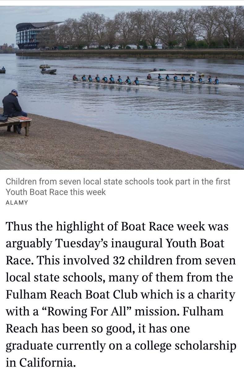 'Highlight of Boat Race week was arguably Tuesday's inaugural Youth Boat Race' 🚣🏽‍♂️🚣‍♂️🙌 Owen Slot, The Times, Sat 30th Mar 24 @theboatrace @BritishRowing @LondonPortAuth @LondonSport @Sport_England #TheYouthBoatRace #YBR24 #RowingForAll #London #Rowing #Sport #SportForDevelopment