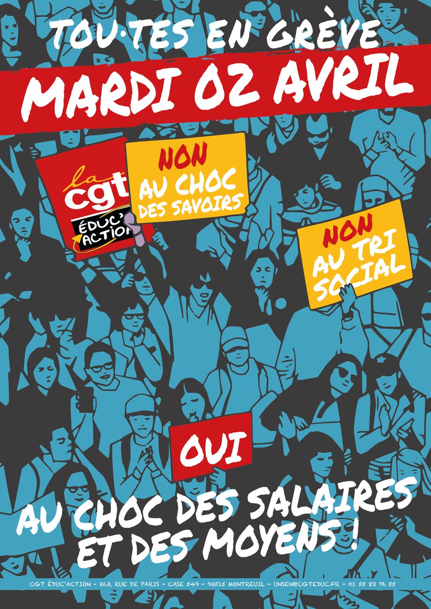 Des moyens pour l'école publique, pas des réformes réacs ! 
Rassemblement mardi #2avril à 11h devant le rectorat de #Limoges !
#cgteduc #greve2avril