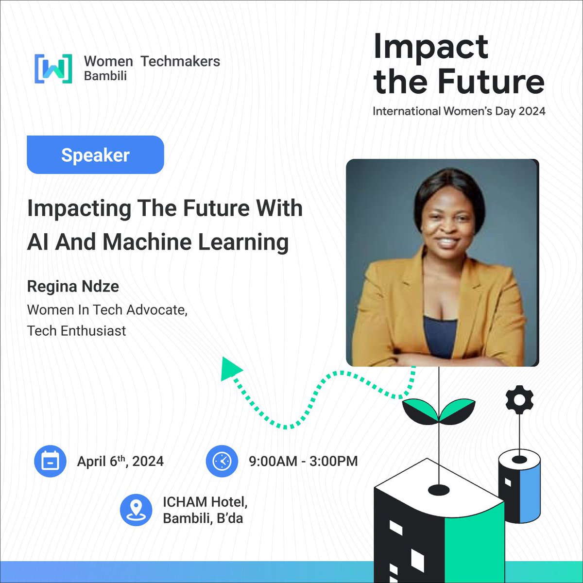 🥁🥁🥳 Drum roll! 🥁🥁🥳 📢 Introducing our first speaker, Ndze Regina Kukiwin❤️ She'll be giving a talk on 'IMPACTING THE FUTURE WITH AI AND MACHINE LEARNING'. 💻 Ready to hear from her? 😊 Tap Tap the link below: gdg.community.dev/e/m422y4/ Date : 6th April 2024. #IWD2024