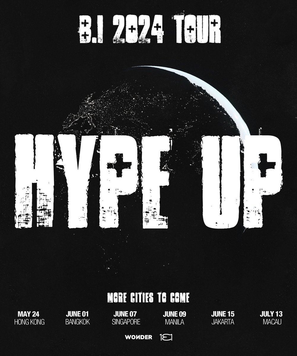 [🇸🇬] B.I 2024 HYPE UP TOUR 

ASIA SHOW ANNOUNCEMENT

📅: 7th June 2024 
📍: SINGAPORE

#BI #비아이 #131LABEL #BIinSG