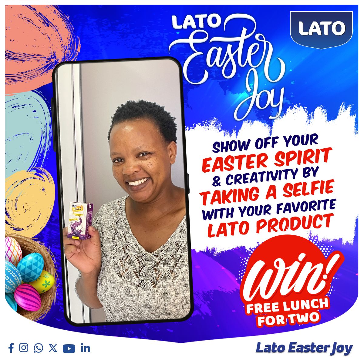 📸 Capture the Easter joy with your favorite Lato Milk product! Participate in our Easter Selfie Contest for a chance to win a lunch date for two. Simply click a picture, tag us, and use #LatoEasterJoy. 🐰🥛 Terms & Conditions - buff.ly/4aB6vBf