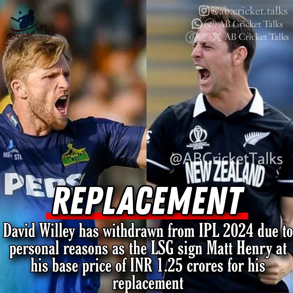 David Willey will going to replace by Matt Henry in the LSG Squad
#ABCricketTalks #CricketTalksWithArpit