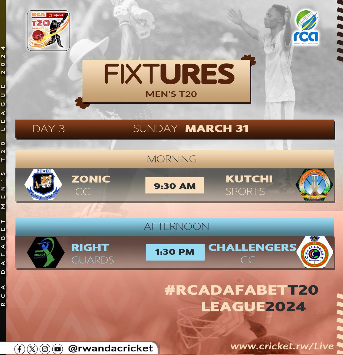 RCA dafabet Men T20 Day 3 fixtures