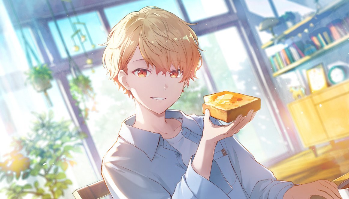 ichikascactus's tweet photo. what if the toast represents tsukasas depression and by eating it wiht a smile it symbolizes how hes pretending to be okay even during his hardships https://t.co/dyTX6tLLXQ