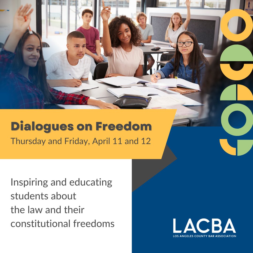 Looking for more ways to engage with young people in Los Angeles about democracy? We are proud to partner with LACBA on the Dialogues on Freedom Program. This program offers an opportunity to visit a local classroom and discuss constitutional issues: ow.ly/ehTI50R3FiG