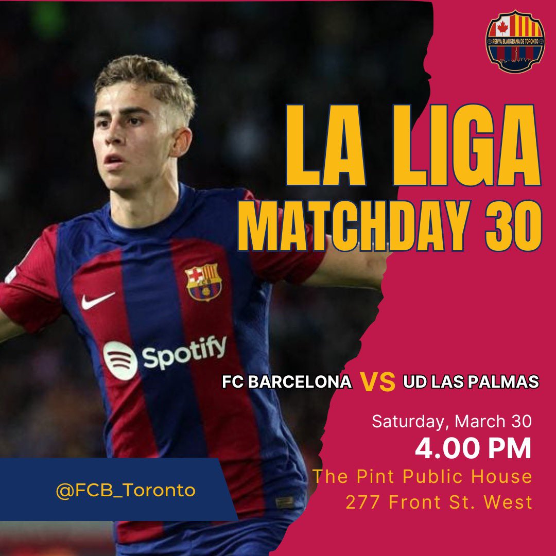 FCBToronto's tweet photo. #LaLiga is back!!! Join us today at @thepinttoronto at 4 p.m. and lets cheer for the best team in the world keep fighting for #LALIGAEASPORTS and prepare for the upcoming challenges 

#FCBPenyes #FCBToronto #FCBarcelona https://t.co/jOo25ejCoI