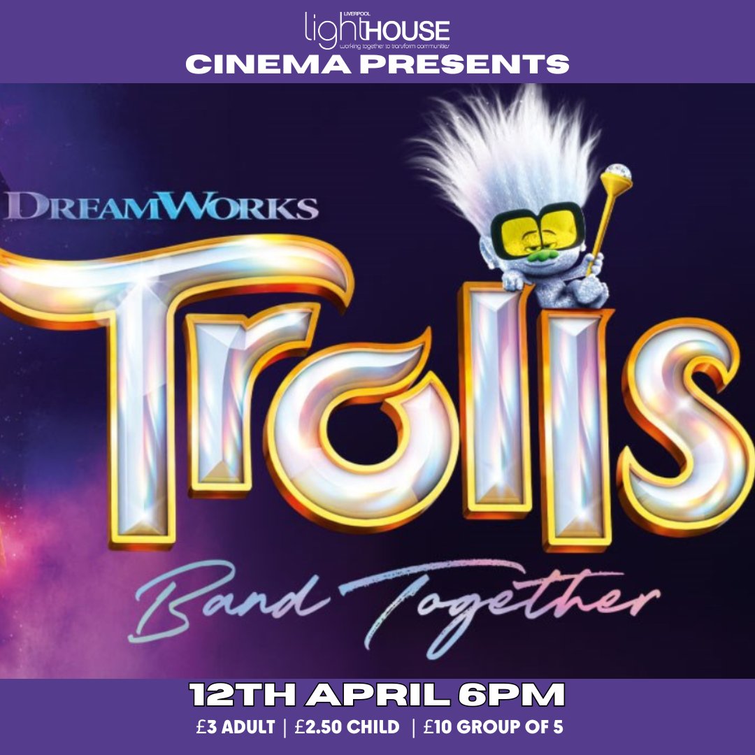 Gather 'round, hop on over, as our troll tribe bands together for a special Easter half-term movie showing! 🐰🎥 Let's make memories and spread joy! #easterfun #cinemaforacause #trollsbandtogether Join us on April 12th at 6pm 🎟️ tickets available now 👉 ticketsource.co.uk/liverpool-ligh…