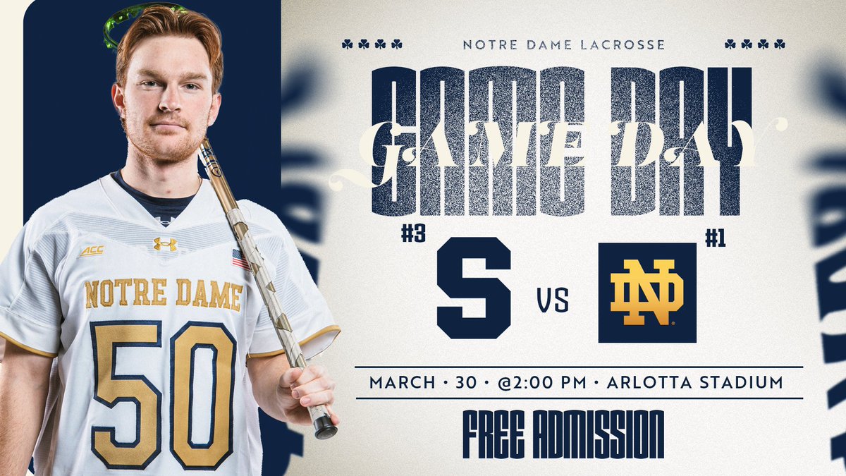 𝐈𝐭'𝐬 𝐆𝐀𝐌𝐄𝐃𝐀𝐘!

A huge one on tap at Arlotta today at 2 p.m. with a showdown against #3 Syracuse. Admission is FREE!

#GoIrish☘️