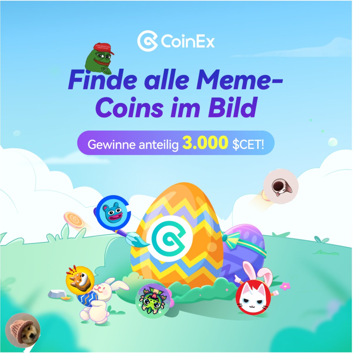 🐰Frohe Ostern, liebe #CoinEx-Familie!🪽

Wir wünschen Euch allen erholsame Feiertage voller Bullenmarkt-Vibes! 

🔎Finde alle Meme-Coins im Bild

So kannst Du mitmachen:
🎨Folge <a href="/CoinexG/">CoinEx Deutsch</a>
🎨RT &amp; @ 3 Freunde
🎨Antworte mit #CoinExEasterJoy

#EggHunt2024 #Easter #easter2024