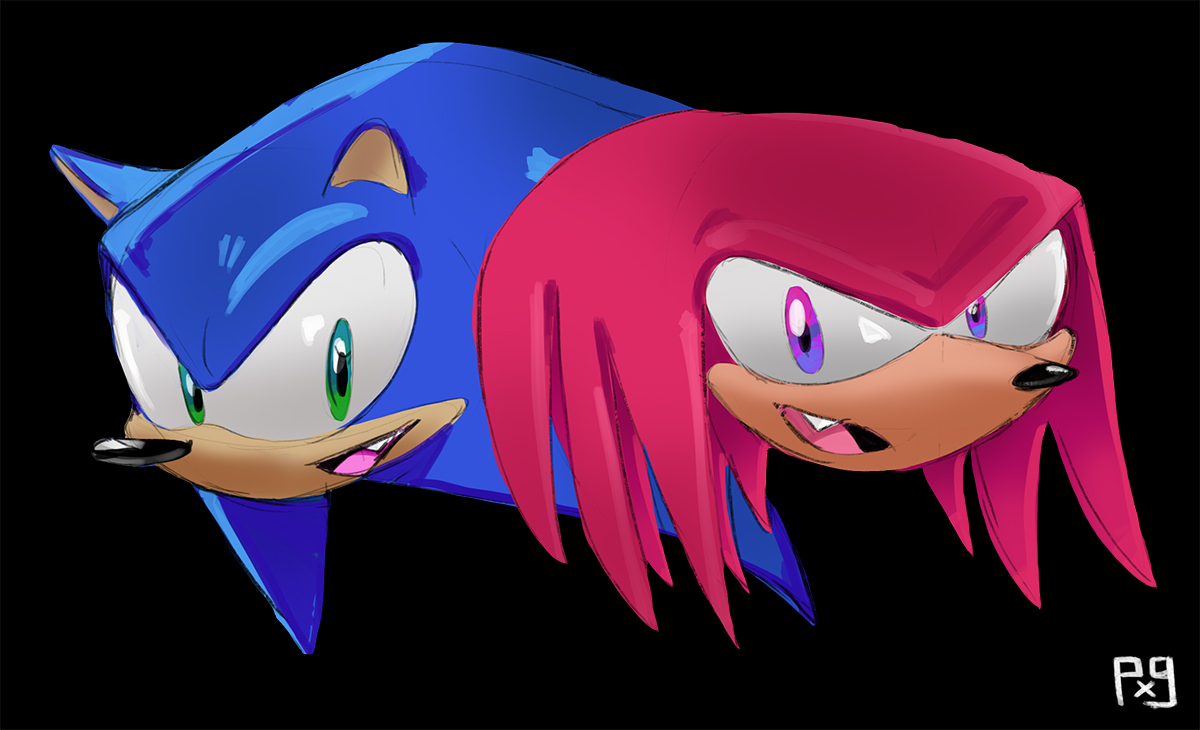 At first this started out as a little exercise/ warm up of Sonic, inspired by @ArtyuhDiana. Her work is GREAT! I decided to do another with Knuckles, put the two together and share!