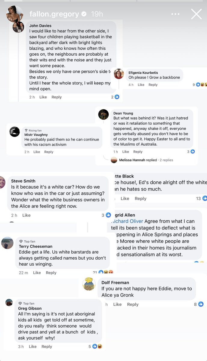 The internet is a horrible place. Do not try & tell me Australia does not have a racism issue when this is some of the responses to the news around the abuse hurled at Eddie Betts’s family. We need to be better at calling these people out & standing against racism.