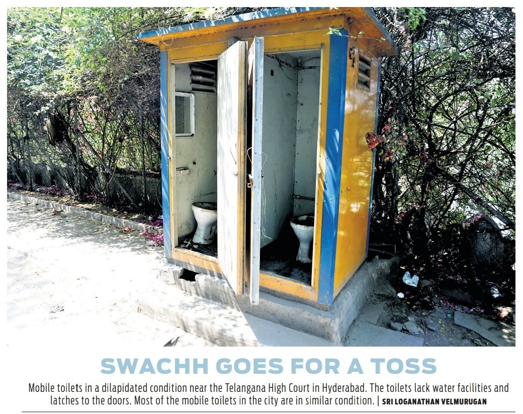 sriloganathan6's tweet photo. Swachh goes for a toss🚽: Mobile toilets are in a dilapidated condition near the #TelanganaHighCourt in #Hyderabad. Lack water facilities and latches to the doors. Most of the mobile toilets in the city are in similar condition. 

@XpressHyderabad @Kalyan_TNIE @GHMCOnline https://t.co/isBIOIIoDf