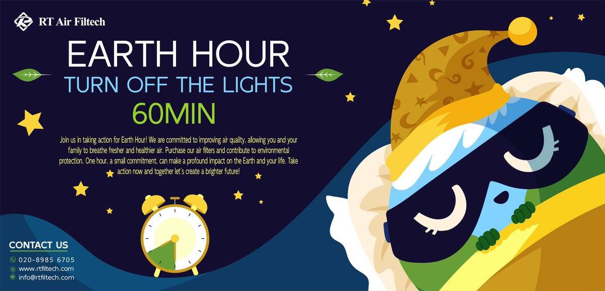 FiltechRt's tweet image. Join us in taking action for Earth Hour!
Join RT team and turn off the lights during 9pm-10pm today!
Take action now and together let&apos;s create a brighter future!
#earthhour
#environmentallyfriendly #cleanair #rtfiltech #airfiltration
