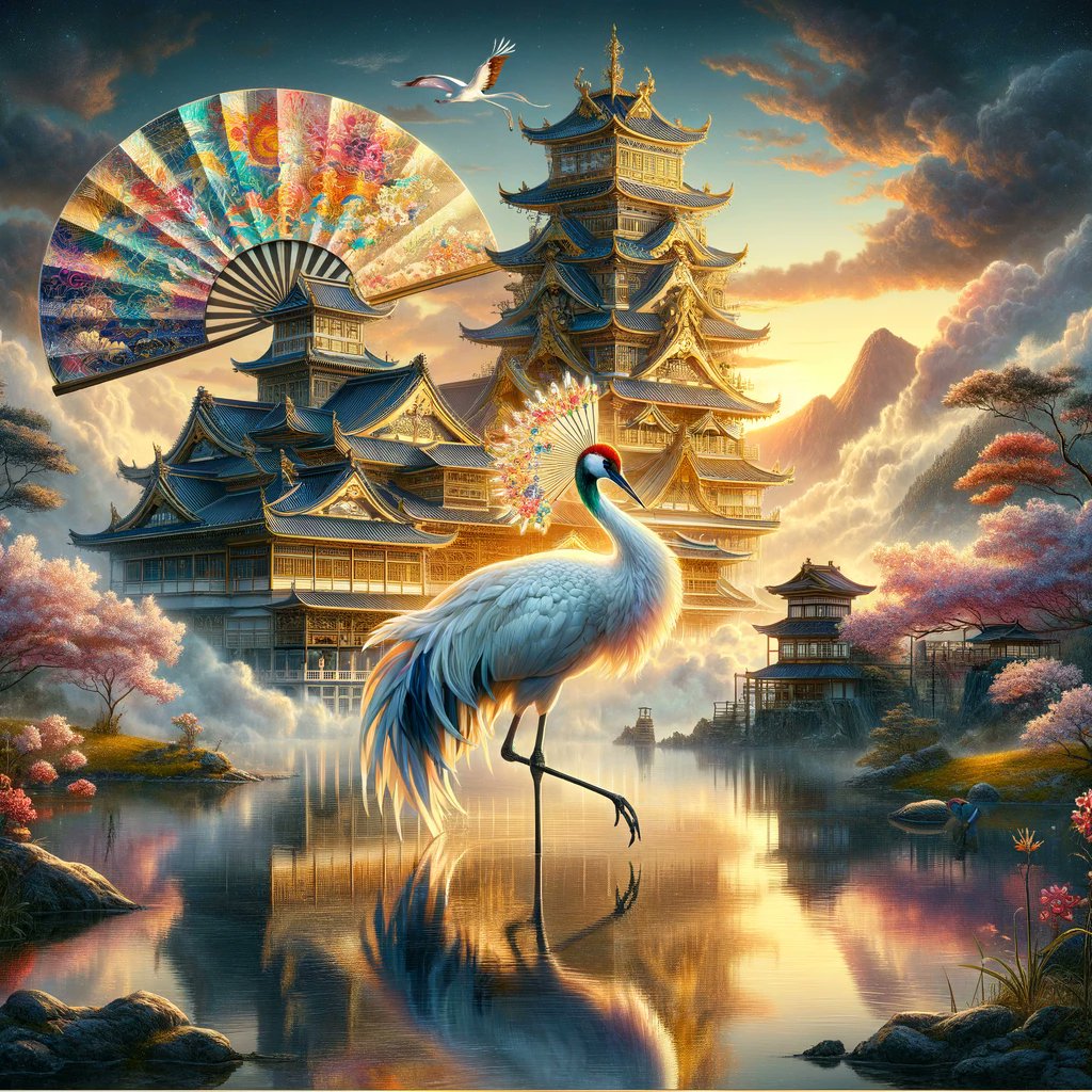 222TT222's tweet image. Homage to #SotatsuTawaraya 6 #OrnateFan (#扇 [ougi]) and a castle. #DALLE #東京AI祭 #SOZO美術館 #東京AI祭 #俵屋宗達