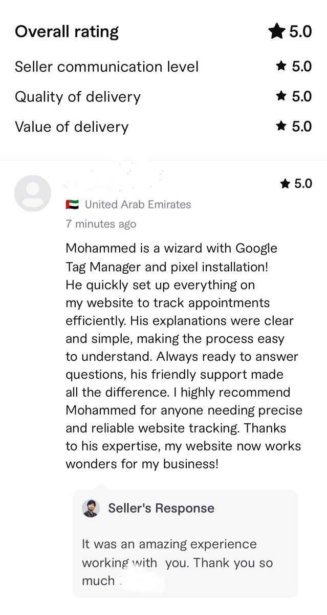 _mohammadnafis's tweet image. Thrilled to receive a stellar five-star review and rave feedback on @fiverr! 🌟 Thank you to my wonderful clients for entrusting me with your projects and for the fantastic feedback. 

Your satisfaction is my priority, and I&apos;m here to deliver top-notch service every time.