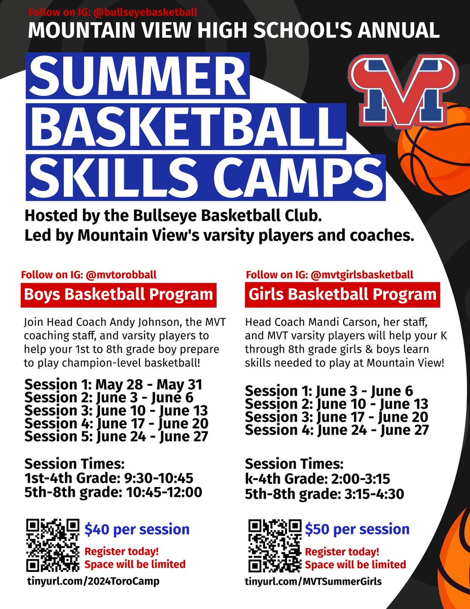 SUMMER 🏀 SKILLS CAMPS ARE BACK! Improve your Shooting, Dribbling, Passing, Defense, Play Games, & have Fun‼️ We Are Offering 5️⃣ Sessions this Summer for Grades 1-8‼️ Last Year we had over 5️⃣5️⃣0️⃣ Campers Get Better & Have Fun‼️ Don’t Miss Out….SIGN 🆙 TODAY‼️