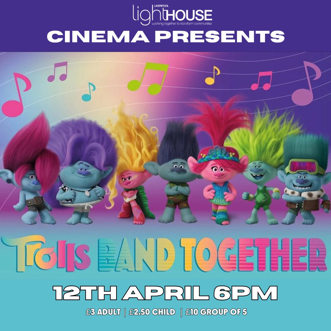 Don’t miss out!! Our charity cinema is hosting “Trolls Band Together” join us on April 12th for an unforgettable evening of love, laughter and music🎼🌈 #charitycinema #trollsbandtogether Ticket link 👉 ticketsource.co.uk/liverpool-ligh…