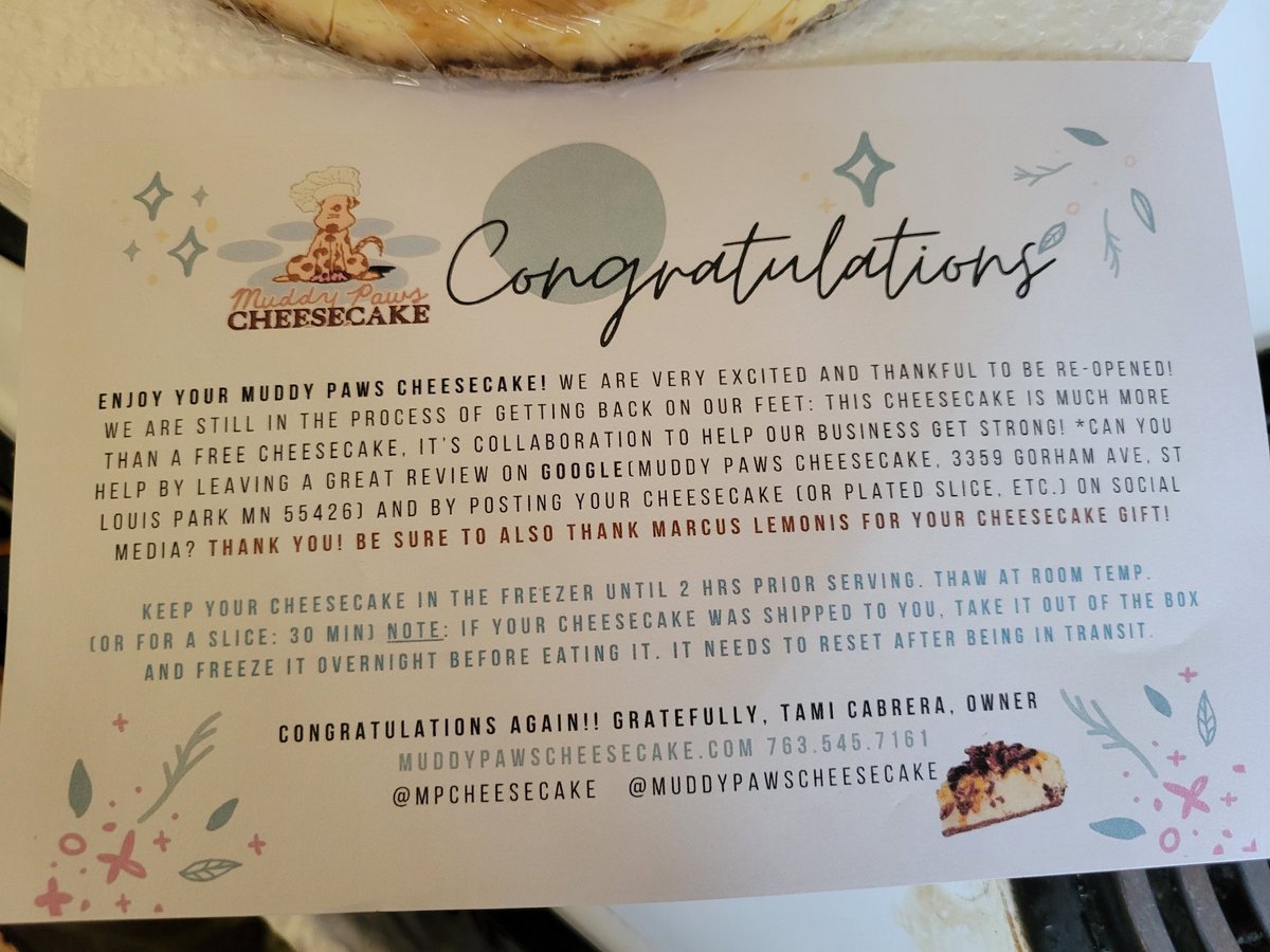 brian_greer's tweet image. Hands down this is the best cheesecake I&apos;ve ever had. Wife and all my colleagues at work (teachers) agreed. Thank you @MPCheesecake and @marcuslemonis for the gift! I&apos;m going to order one this summer for a treat! Key lime/turtle if you can do halfs. Yum! #saveMuddyPaws