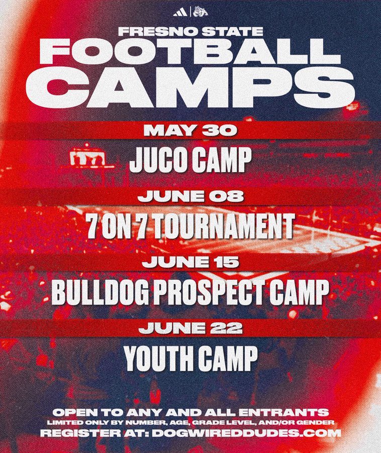 I will be at the <a href="/FresnoStateFB/">Fresno State Football</a> JUCO camp May 30th.. I got to make a deposit.

<a href="/CoachPrier/">COACH AP and 20 others</a> <a href="/PatMcCann7/">Pat McCann</a> <a href="/Nodogsdown_JDW/">JD Williams</a> <a href="/CoachJDiazMC/">John Diaz</a> <a href="/CoachStuMC/">Mike Stuart</a> <a href="/jciv_/">Coach Campbell IV</a> <a href="/CoachPatworks/">Coach Pat Simon</a>  <a href="/DAUSBERRY2525/">David Ausberry Jr</a>