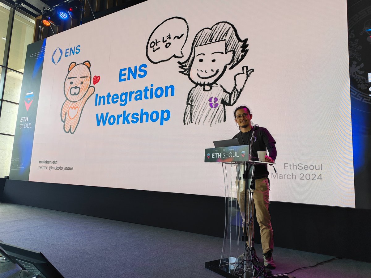 Just presented '@ensdomains integration workshop' at @eth_seoul_ . The full workshop slide is at docs.google.com/presentation/d…