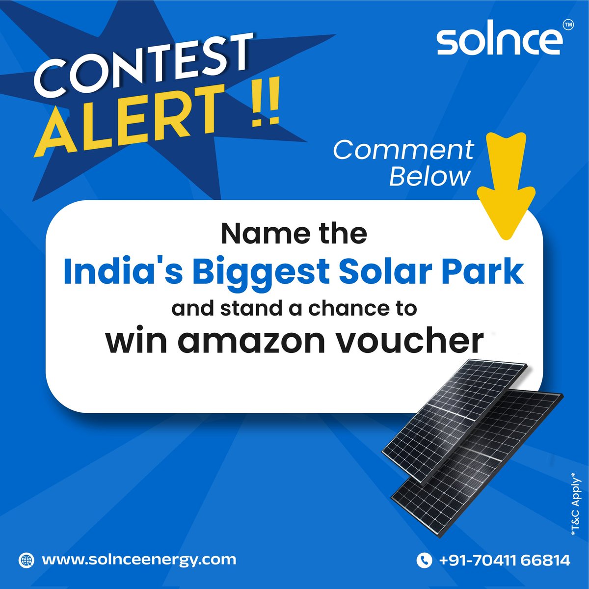 ✨ #CONTEST ALERT! ✨ Here's how to participate : 🔹 Comment Your Answer 🔹 Follow Us on Instagram, X & Facebook 🔹For browine points: Tag your buddies . . . #giveaway #contestalert #win #participate #prize #contesttime #solarpark #solarenergy #india #contestindia #Solnce