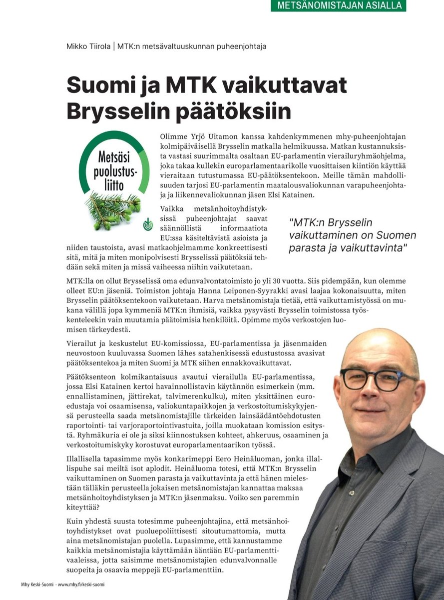 Metsänomistajan asialla <a href="/MhyKeskiSuomi/">MhyKeskiSuomi</a> -kolumnissani päähenkilöinä metsänhoitoyhdistysten puheenjohtajat sekä mepit <a href="/ElsiKatainen/">Elsi Katainen</a> ja <a href="/EeroHeinaluoma/">Eero Heinäluoma</a>.