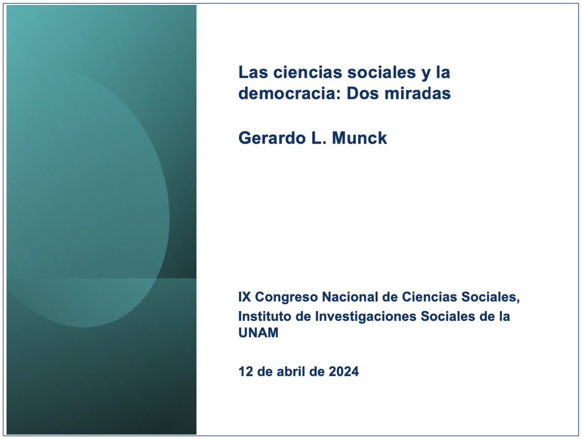 GerardoMunck's tweet photo. Estoy preparando mi presentación para el IX Congreso Nacional de Ciencias Sociales del @COMECSO👇

Voy a discutir dos temas conectados: qué rol tienen los académicos ante los problemas de las democracias latinoamericanas, y qué conocimientos acerca de la democracia pueden aportar https://t.co/IuI9BwSrlu