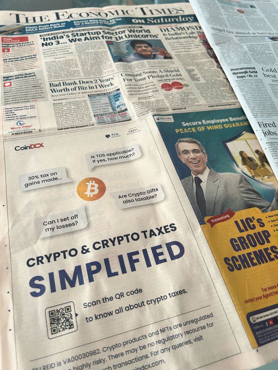 👀 𝐃𝐢𝐝 𝐲𝐨𝐮 𝐬𝐩𝐨𝐭 𝐨𝐮𝐫 𝐟𝐫𝐨𝐧𝐭 𝐩𝐚𝐠𝐞 𝐚𝐝 𝐢𝐧 𝐓𝐡𝐞  @EconomicTimes 𝐭𝐨𝐝𝐚𝐲? 𝐘𝐞𝐬, 𝐢𝐭 𝐢𝐬 𝐨𝐧 𝐜𝐫𝐲𝐩𝐭𝐨  𝐭𝐚𝐱𝐚𝐭𝐢𝐨𝐧! Many investors and traders have entered the #crypto  market for the first time over