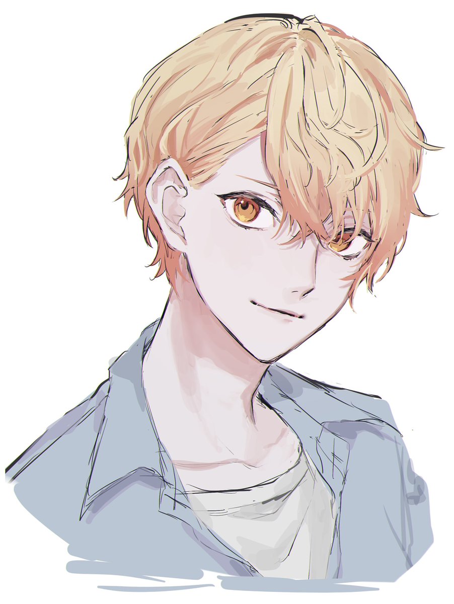 tenma tsukasa solo looking at viewer smile short hair simple background shirt blonde hair  illustration images