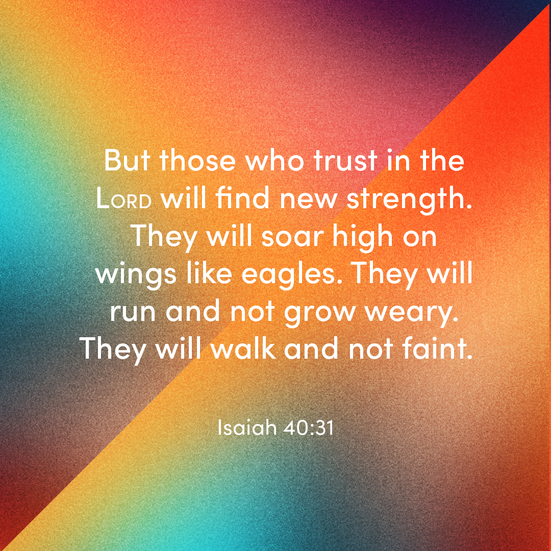 // verse of the day // But those who trust in the LORD will find new strength. They will soar high on wings like eagles. They will run and not grow weary. They will walk and not faint.  — Isaiah 40:31 (NLT) #VerseOfTheDay