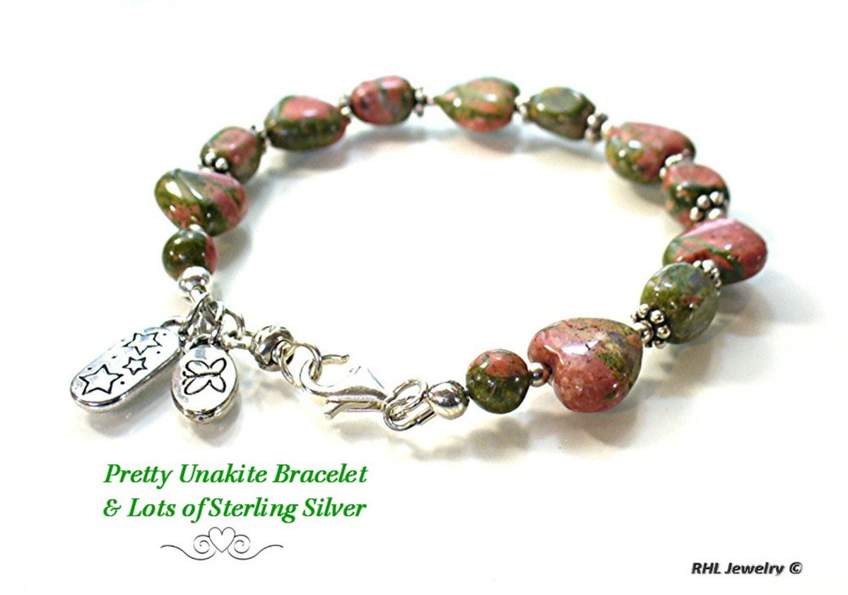 Unakite Bracelet, Heart Chakra Bracelet, Hope Dream Bracelet, Silver Clasp tuppu.net/18c5416e #chakrabracelets #GreenBracelet