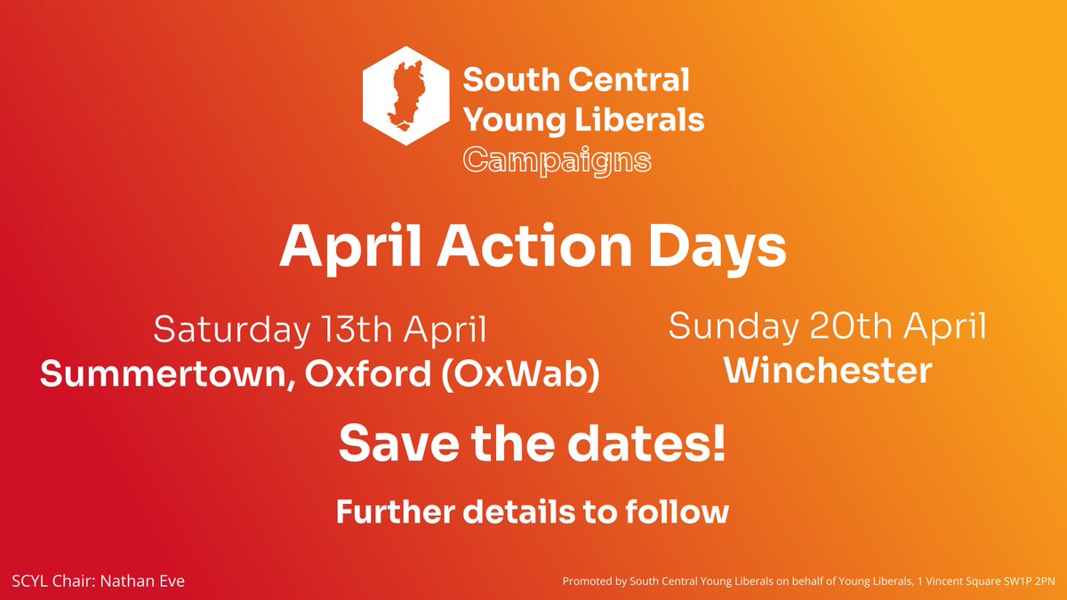 Save the Dates! Upcoming SCYL Action Days in OxWAb and in Winchester. Saturday 13th April Summertown, Oxford - meet at St Margaret's Church 11:30. Contact @TheoJupp Sunday 20th April Winchester, details to be confirmed, contact @nathanbeve Possible further dates as well!